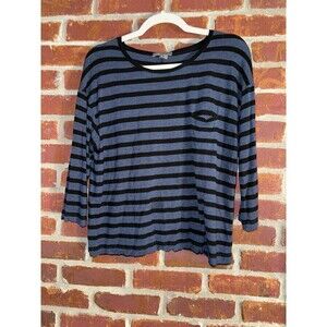 Vince striped blue and‎ black viscose top. 3/4 length sleeves size medium